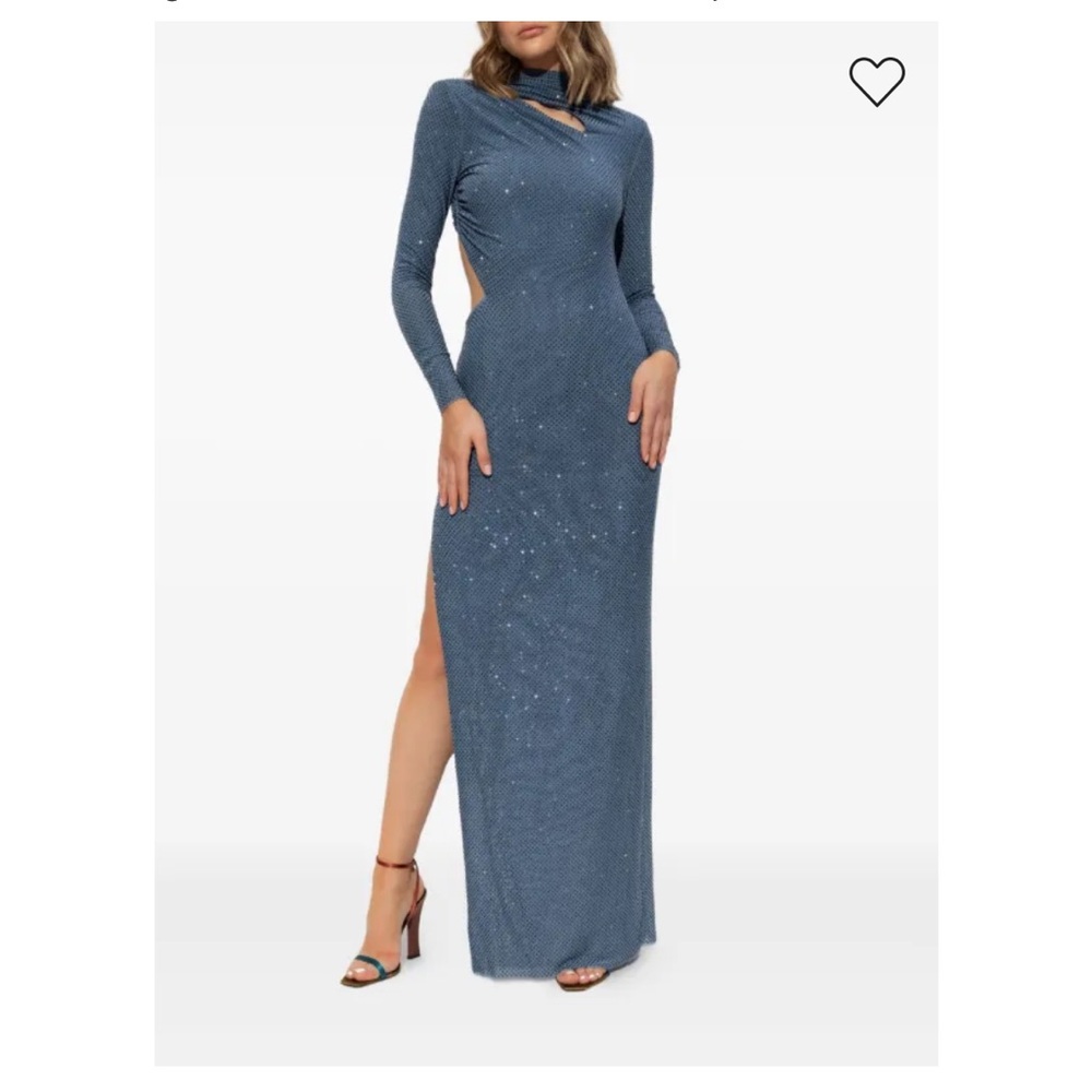 Self-Portrait Slate Blue Long Sleeve Sequin Maxi Dress